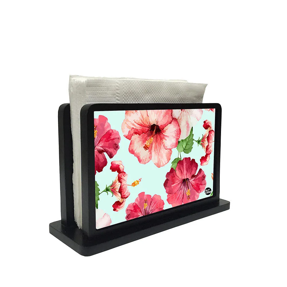 Tissue Holder Paper Napkin Stand -  Hibiscus With White Background
