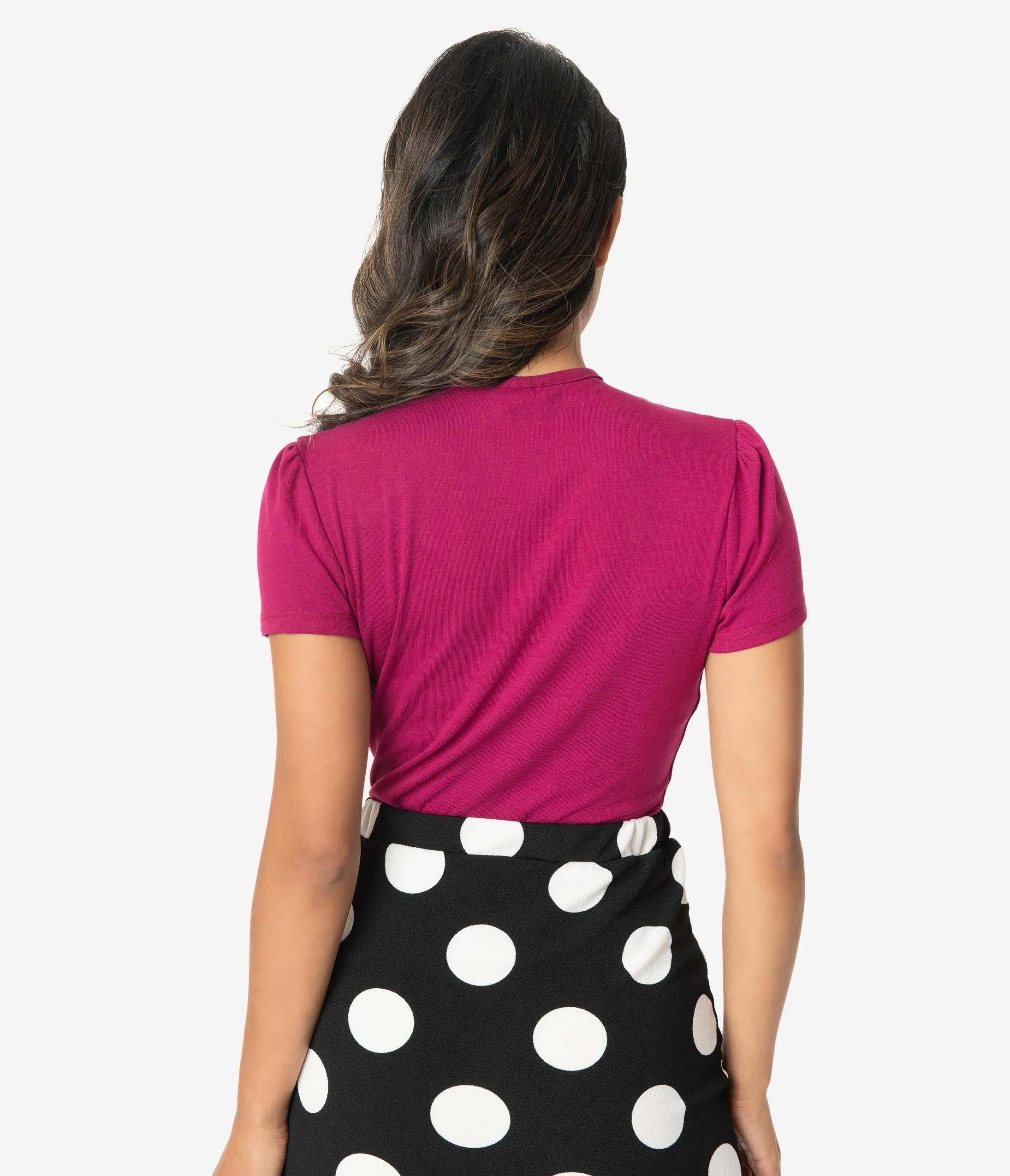 Unique Vintage Magenta Cage Knit Short Sleeve Lanie Top