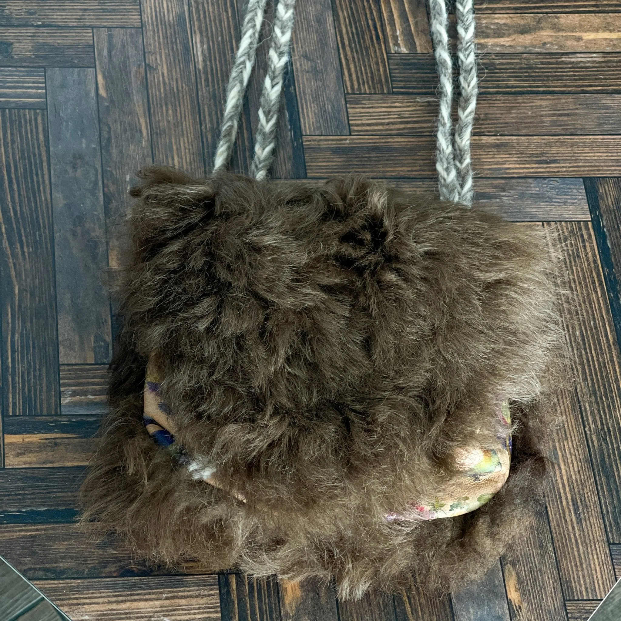 Viking Belt Pouch Purse - Handmade Sheepskin Brown and Floral Birds