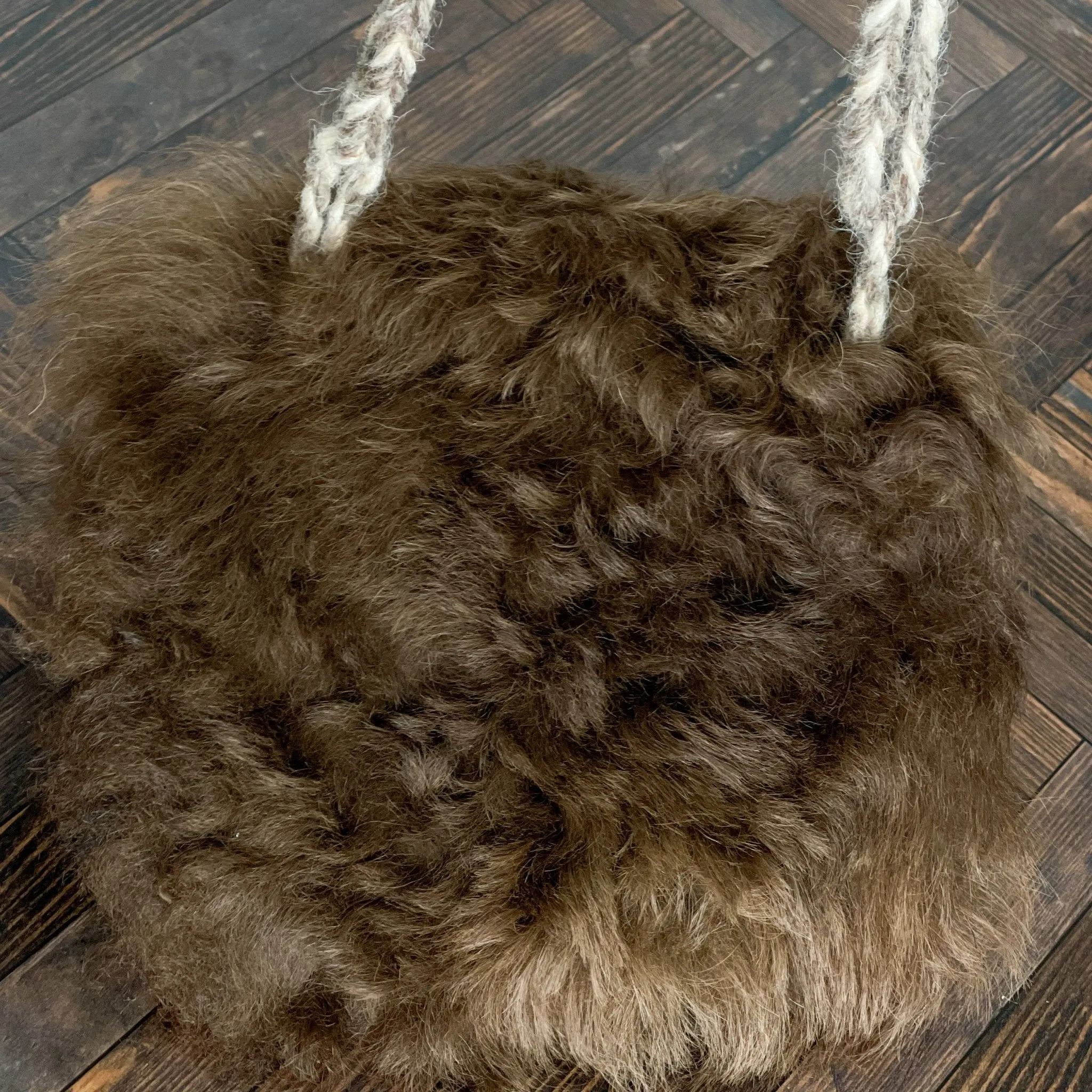 Viking Belt Pouch Purse - Handmade Sheepskin Brown and Floral Birds