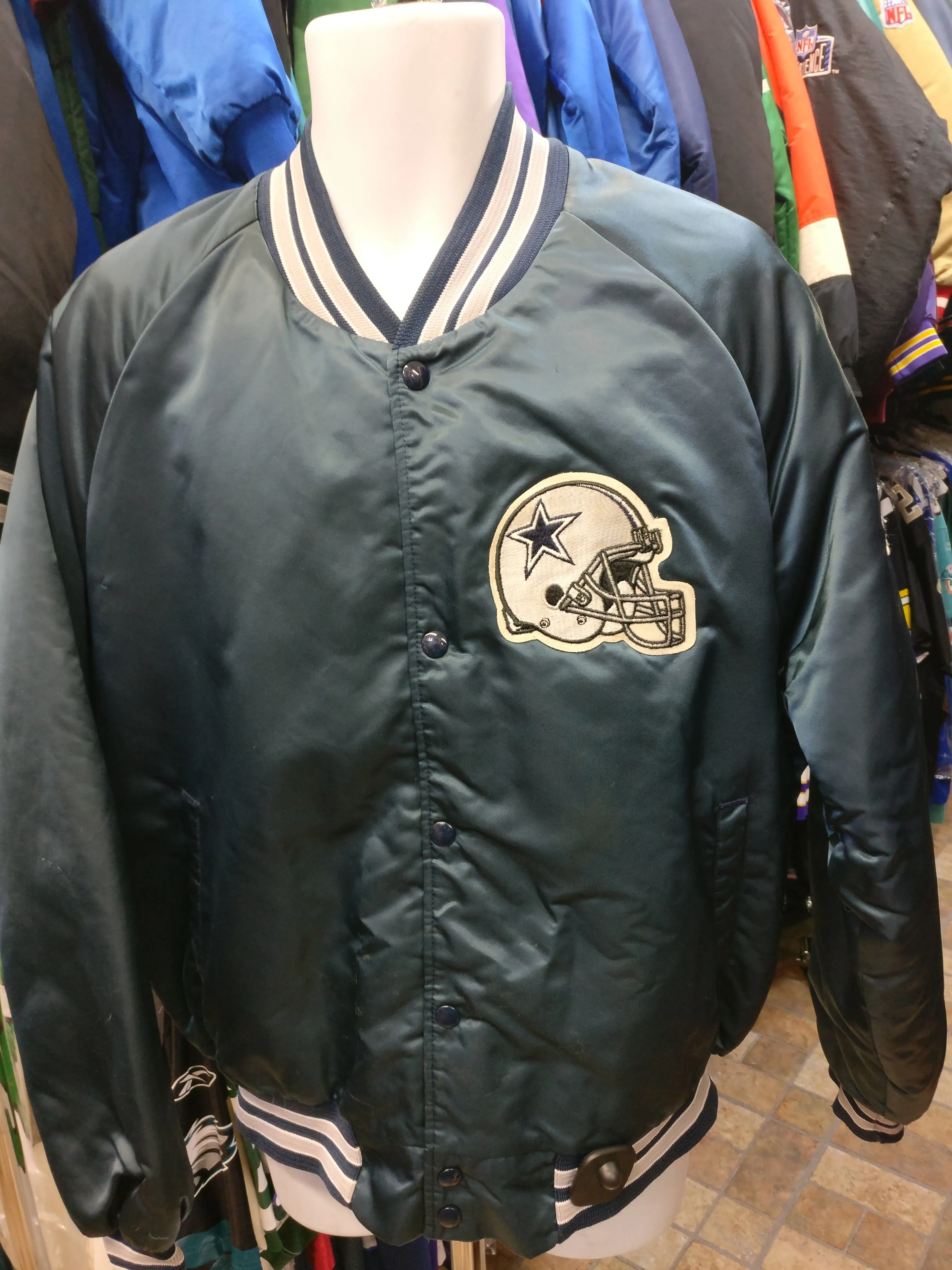 Vintage 80s DALLAS COWBOYS NFL Back Patch Chalk Line Nylon Jacket XL