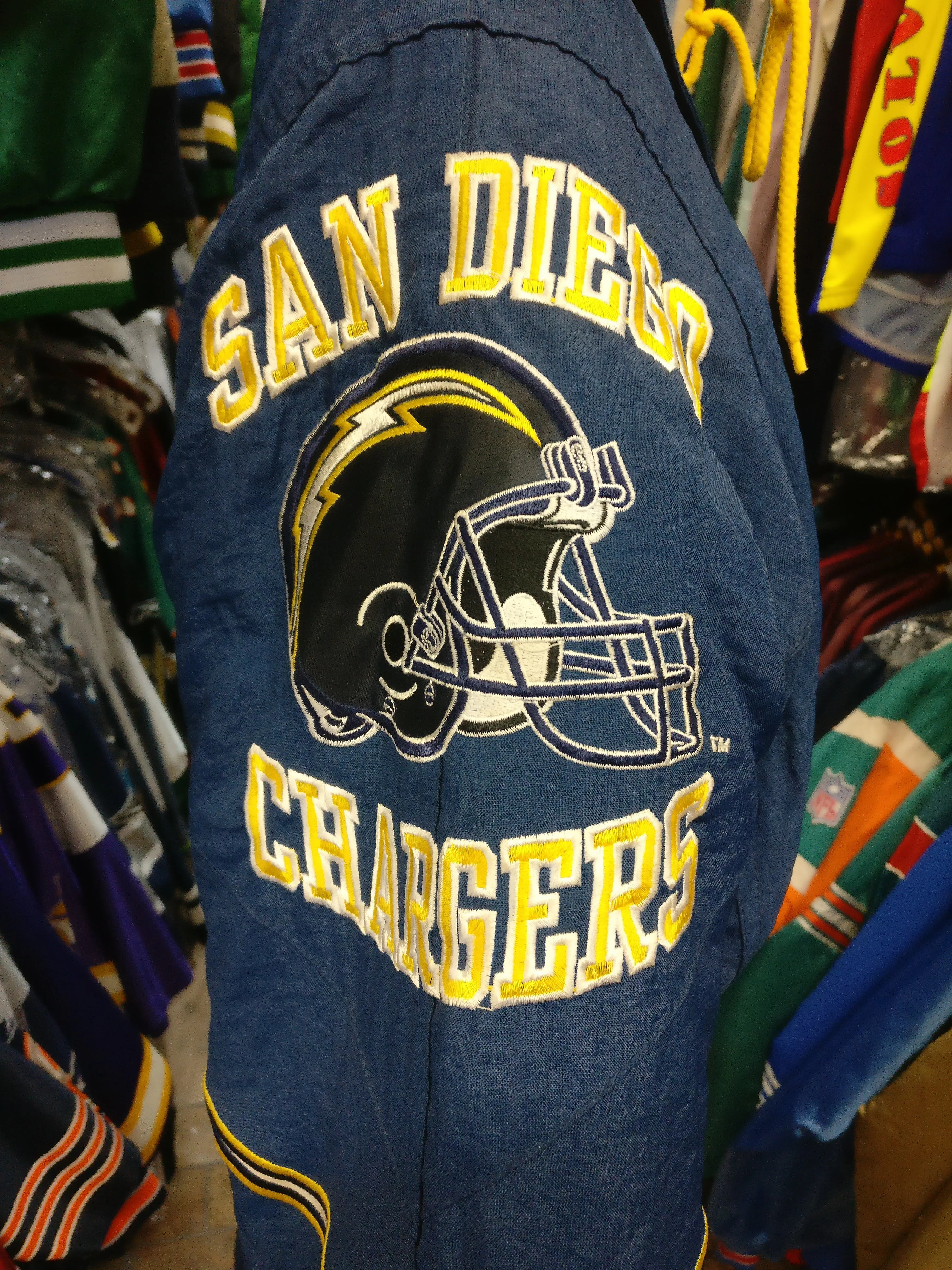 Vtg 90s SAN DIEGO CHARGERS NFL Starter Back Patch Hooded Jacket M