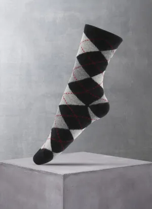 Women's Cashmere Blend Argyle Sock in Black and Grey