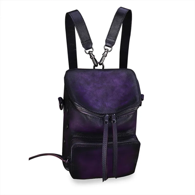 Womens Small Purple Leather Backpack Purse Crossbody Sling Bag For Women