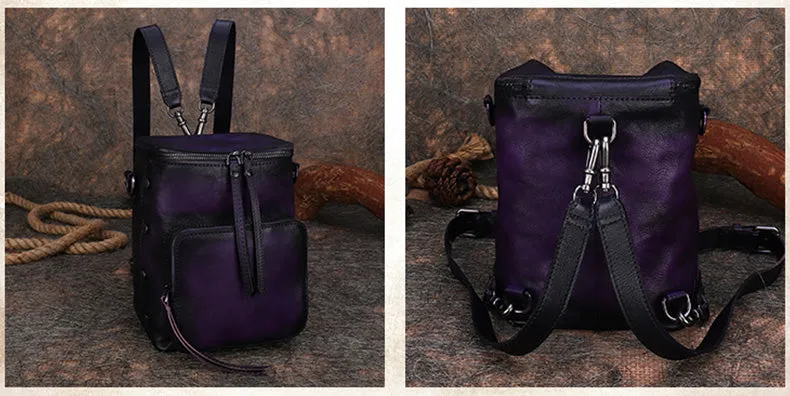 Womens Small Purple Leather Backpack Purse Crossbody Sling Bag For Women