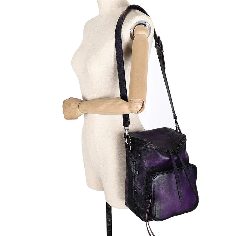 Womens Small Purple Leather Backpack Purse Crossbody Sling Bag For Women