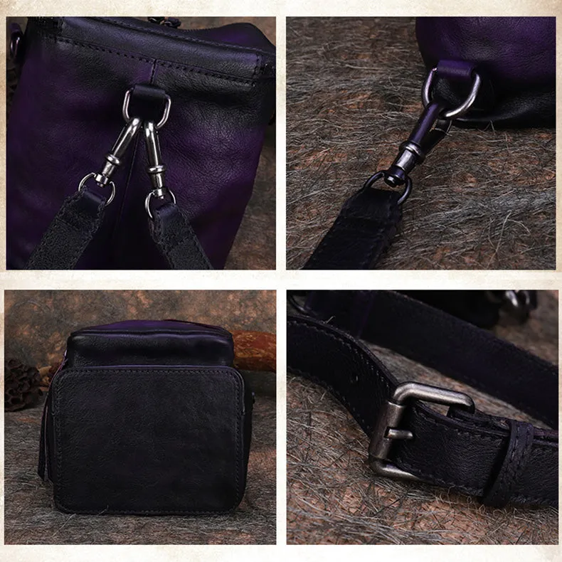 Womens Small Purple Leather Backpack Purse Crossbody Sling Bag For Women