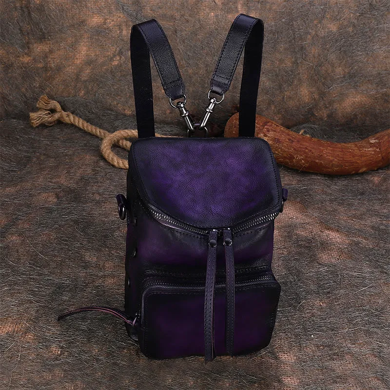 Womens Small Purple Leather Backpack Purse Crossbody Sling Bag For Women