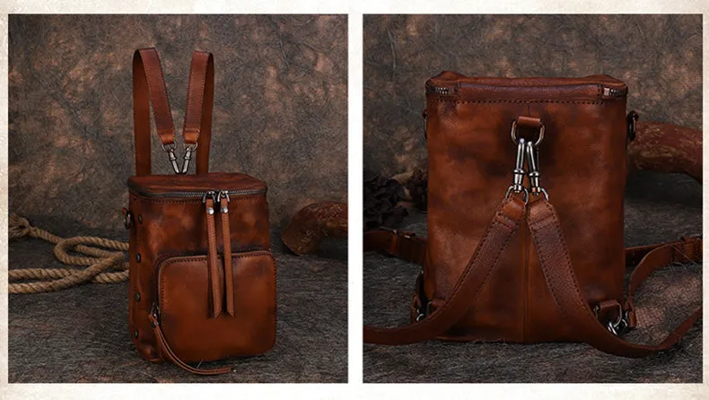 Womens Small Purple Leather Backpack Purse Crossbody Sling Bag For Women