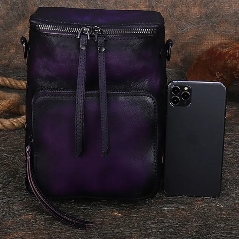 Womens Small Purple Leather Backpack Purse Crossbody Sling Bag For Women