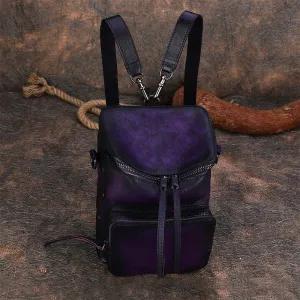Womens Small Purple Leather Backpack Purse Crossbody Sling Bag For Women