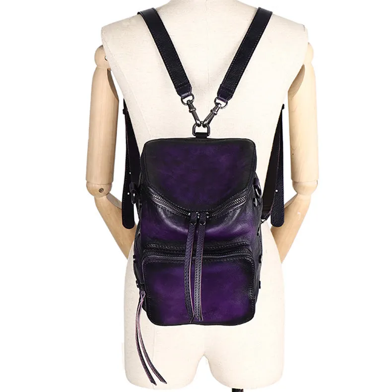 Womens Small Purple Leather Backpack Purse Crossbody Sling Bag For Women