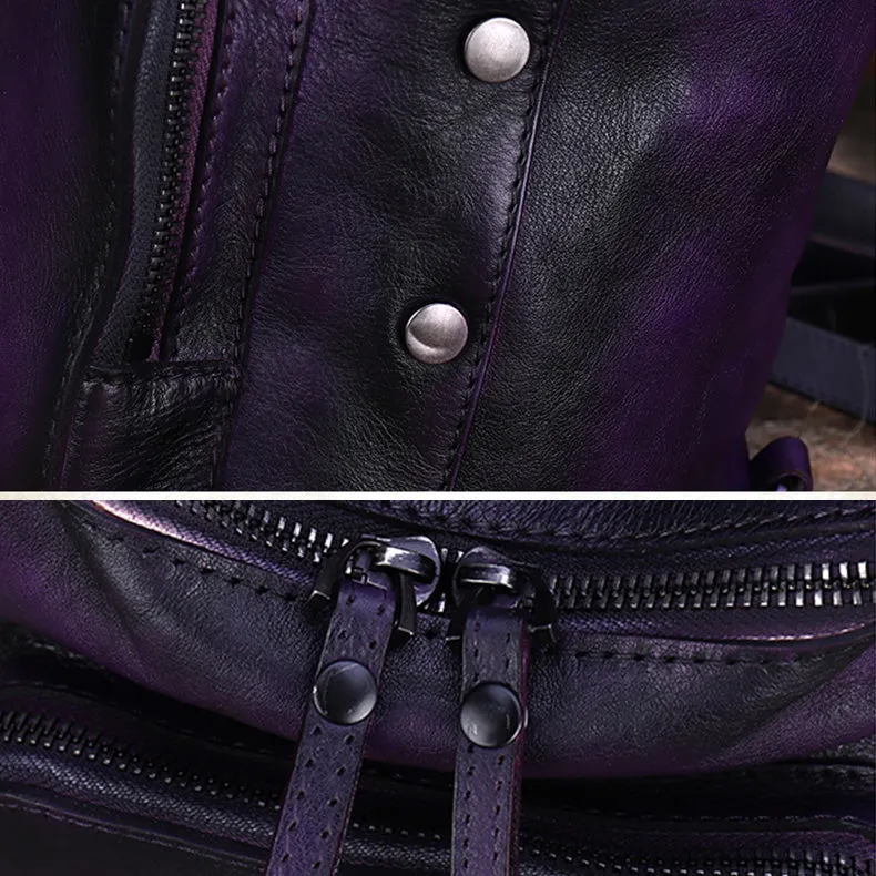 Womens Small Purple Leather Backpack Purse Crossbody Sling Bag For Women