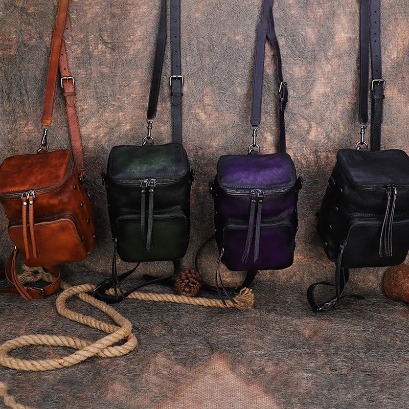 Womens Small Purple Leather Backpack Purse Crossbody Sling Bag For Women