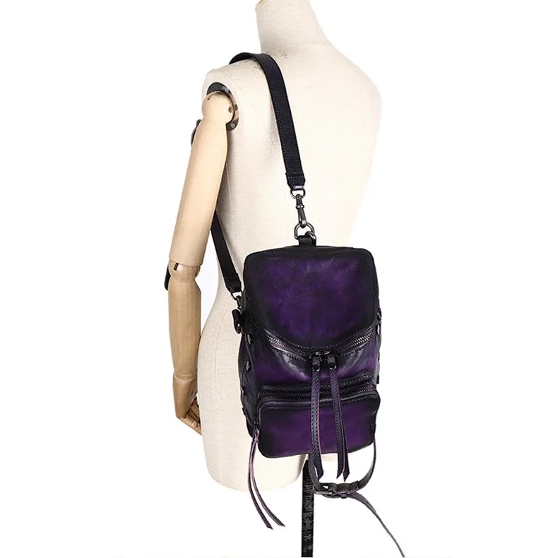 Womens Small Purple Leather Backpack Purse Crossbody Sling Bag For Women
