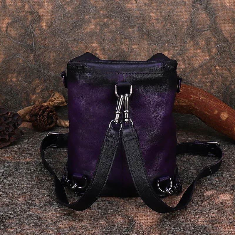 Womens Small Purple Leather Backpack Purse Crossbody Sling Bag For Women