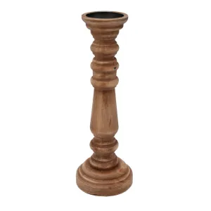 WOOD 16", CANDLE HOLDER WASHED, BROWN