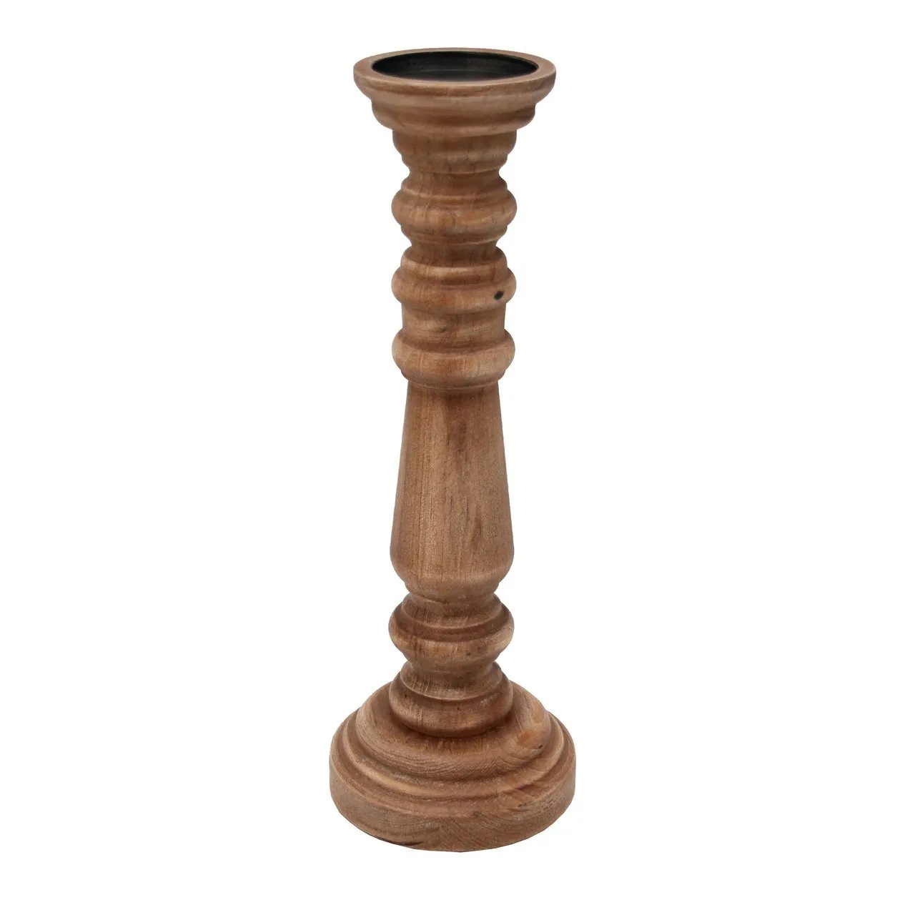 WOOD 16", CANDLE HOLDER WASHED, BROWN