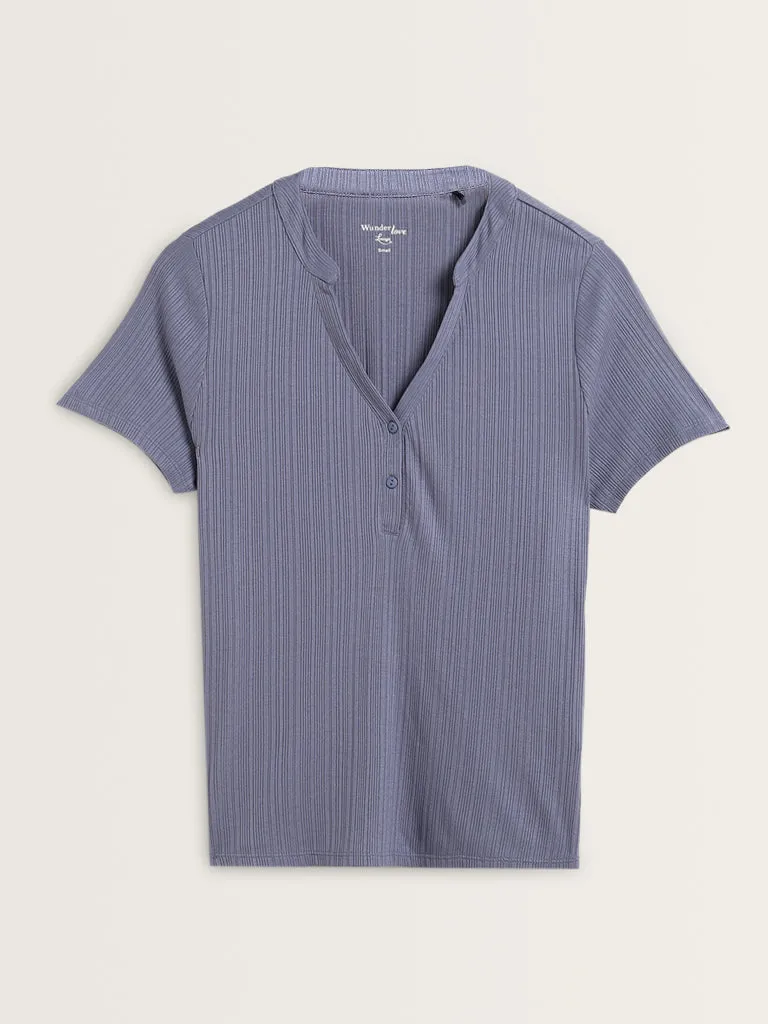 Wunderlove Blue Ribbed Textured Top