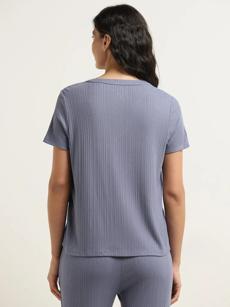 Wunderlove Blue Ribbed Textured Top