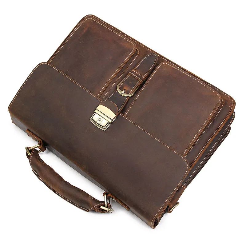 YAAGLE Men's Durable Real Leather Laptop Business Handbag YG7164R